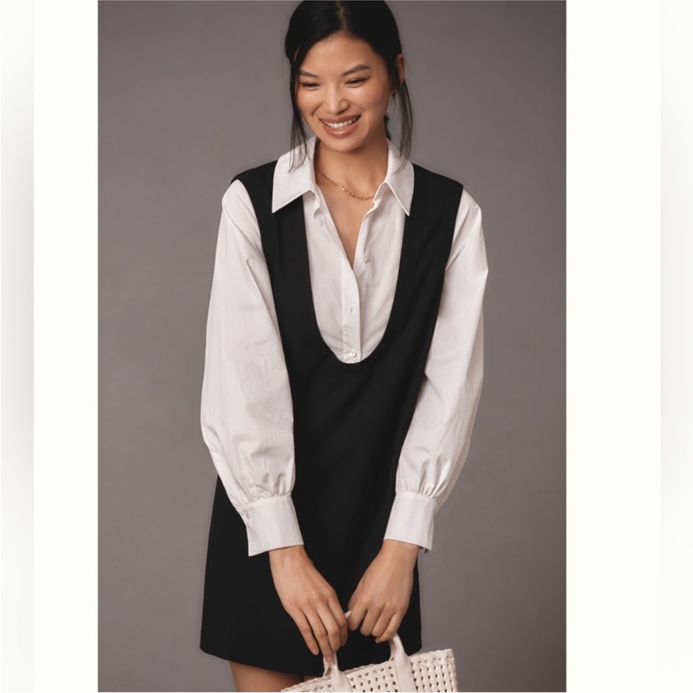 Maeve Black and White Long Sleeve Dress